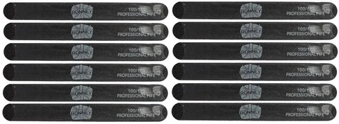 RONNEY (12ks) čierny, rovný, obojstranný pilník na nechty zrnitosť (100/180)