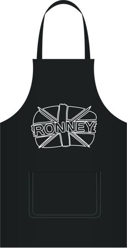 RONNEY čierna zástera s bielym lemom a logom RONNEY
